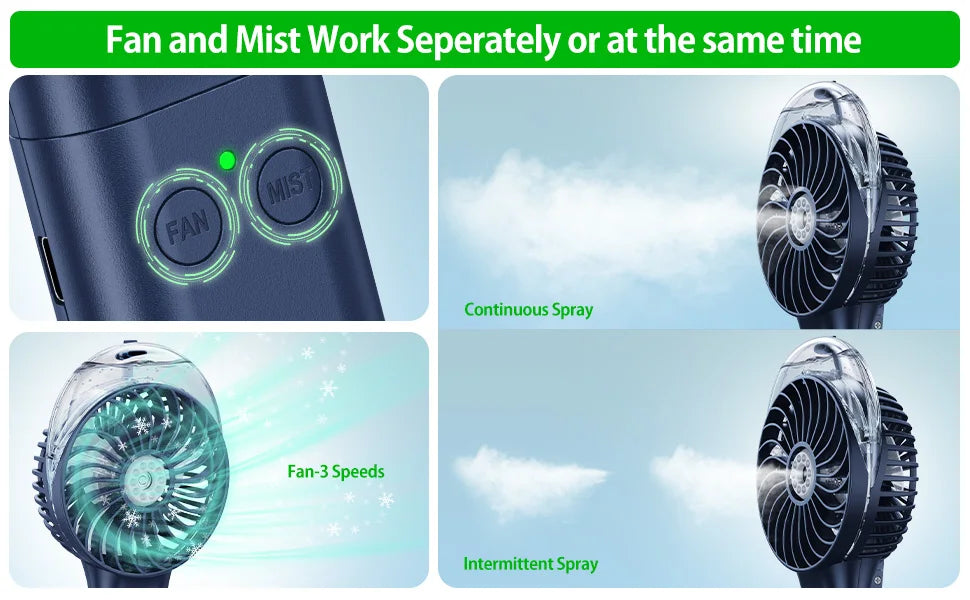 Mini Handheld Spray Fan 3000mAh Misting Function Foldable Design Portable Fan