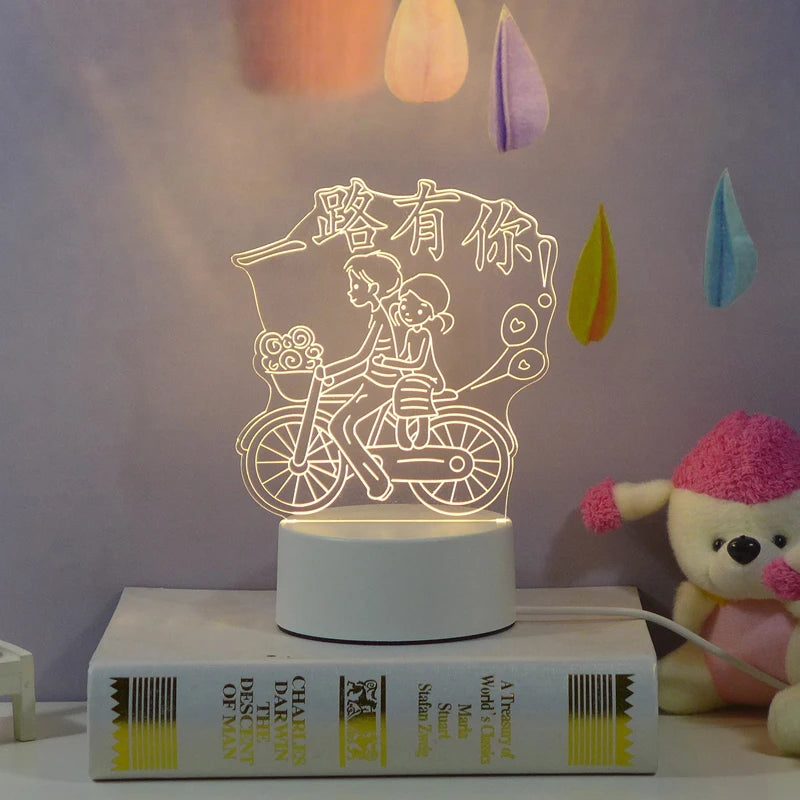 Customer Design Modern Kids 3D LED Warm White Bedroom Night Light Acrylic Illusion Lamp
