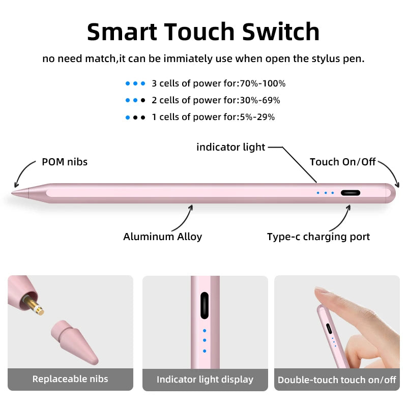 2024 Brand New Arrival Original Fast Charging Pink Aluminum Alloy Active Stylus Capacitive Pen 2nd Gen Pencil for Ipad