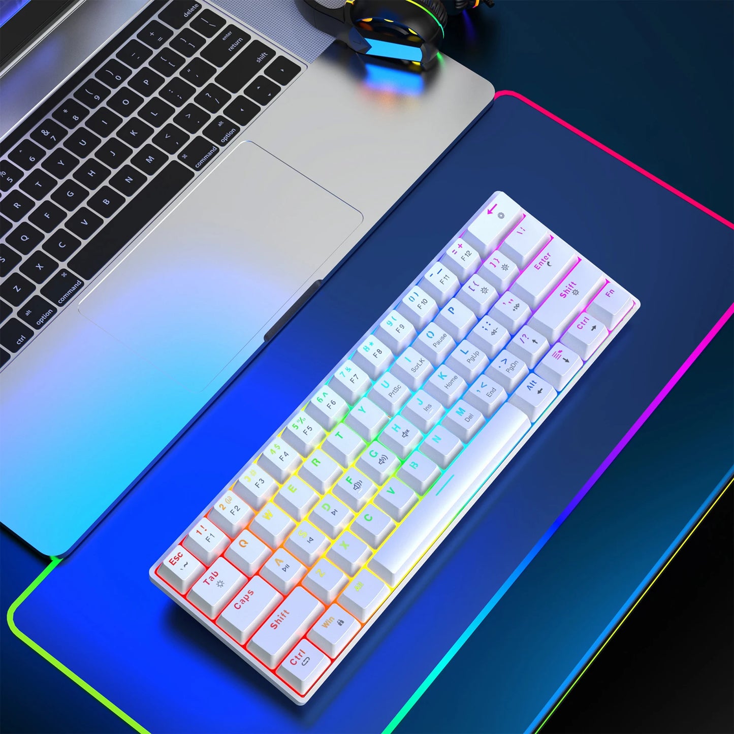 HXSJ New Design 60% RGB Backlit Wired Game Mechanical Keyboard 60 Percent V900 Silent Hot Plug Red Switch Compatible USB for