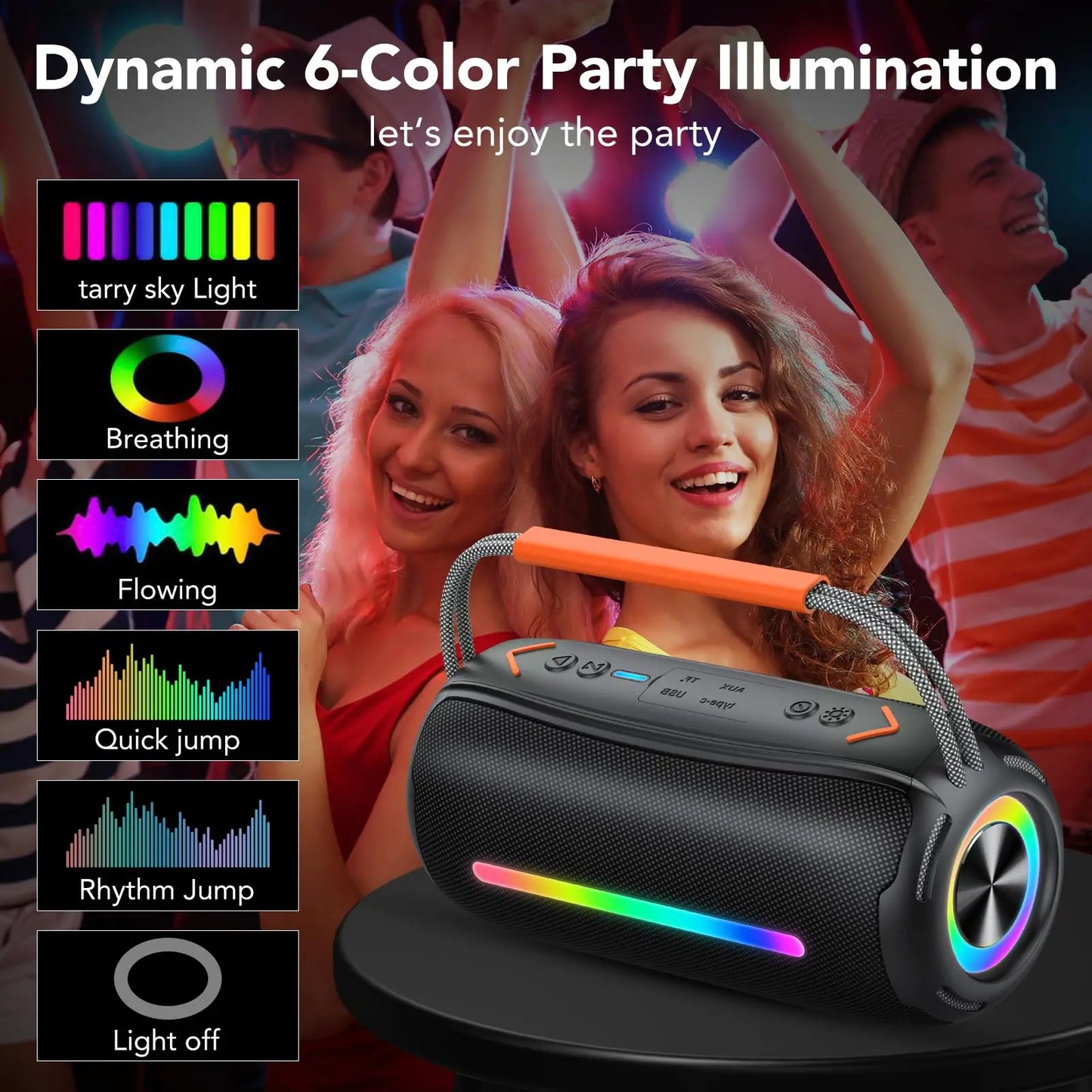S360 RGB Lamp Subwoofers with FM Radio Support TF Card & USB Flash Drives Portable Handheld Bluetooth Speaker for Party Travel