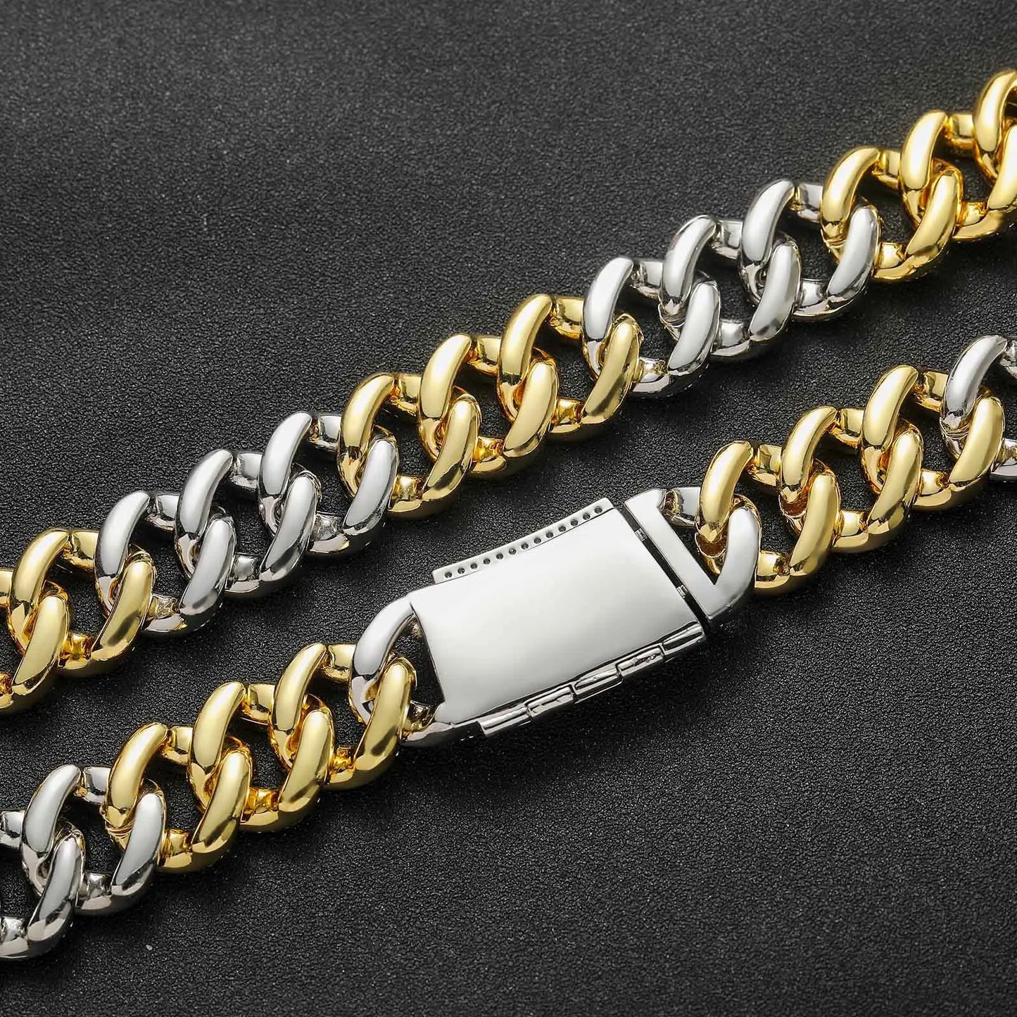 Hip Hop Necklace Rose Gold Two Tone 20mm T Square Zircon Miami Cuban Chain Men's Necklace Fashion Jewelry