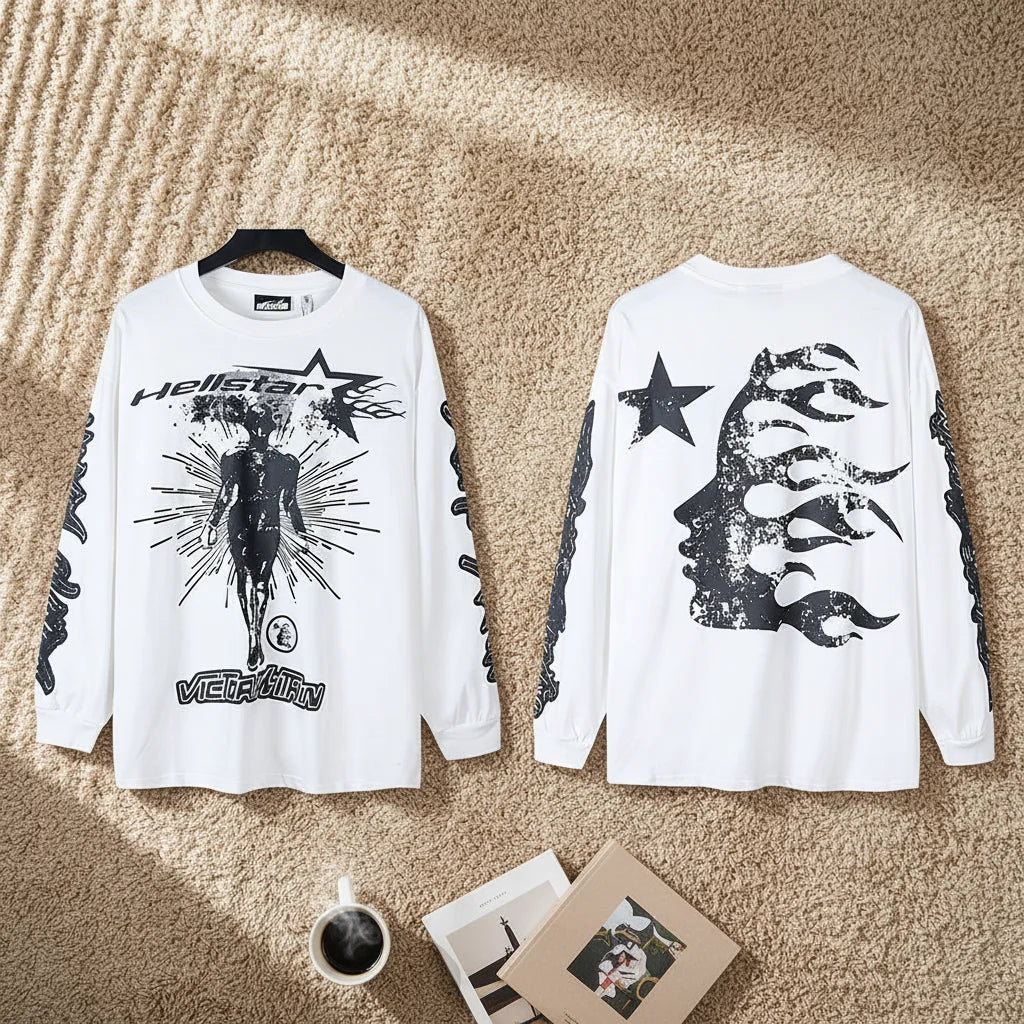 NFC HELL American Style Hip Hop Jersey 500g Long Sleeve Men's Sweatshirt Regular Fit 100% Cotton Print Trendy Casual Street