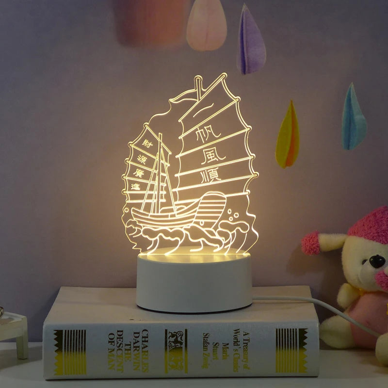 Customer Design Modern Kids 3D LED Warm White Bedroom Night Light Acrylic Illusion Lamp