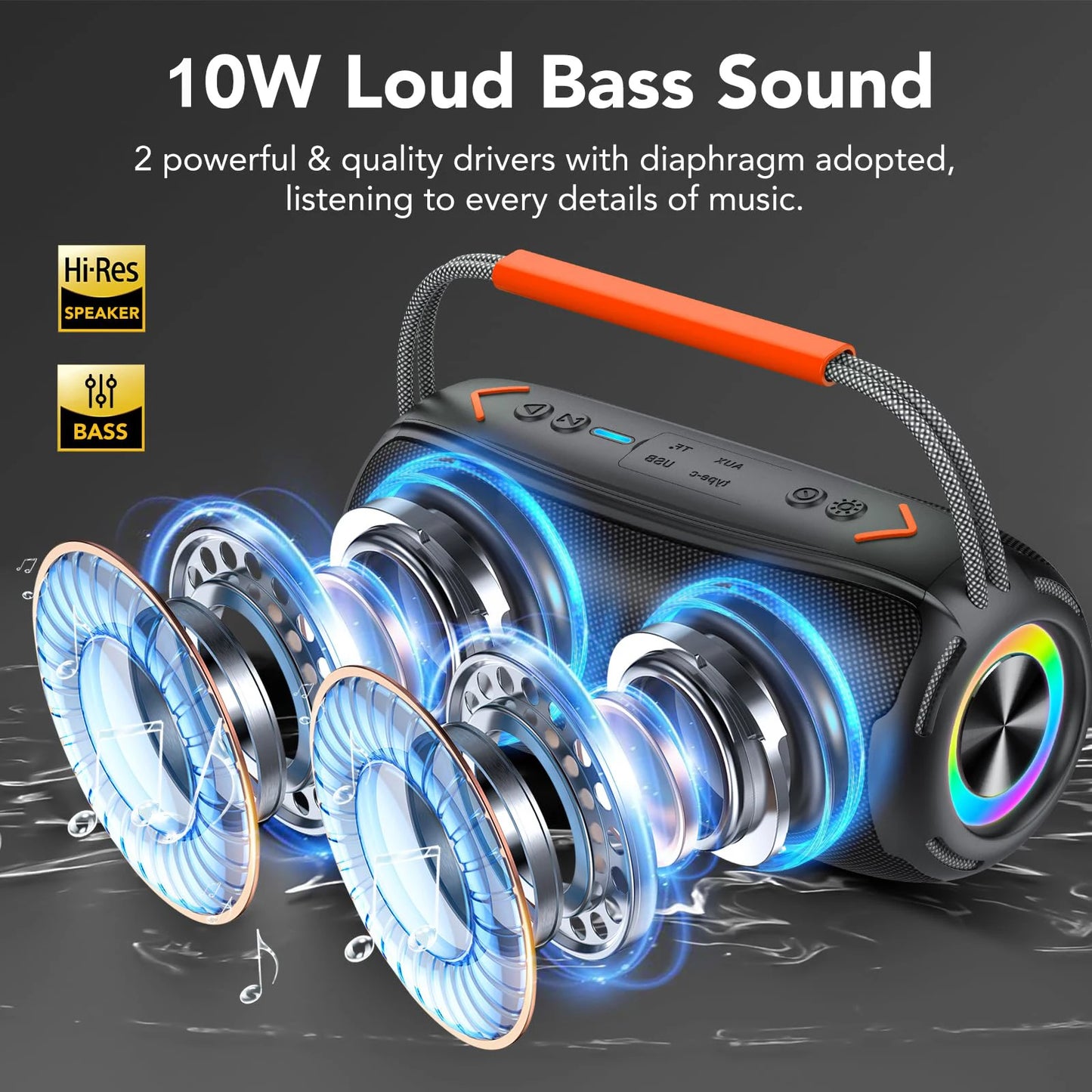 S360 RGB Lamp Subwoofers with FM Radio Support TF Card & USB Flash Drives Portable Handheld Bluetooth Speaker for Party Travel