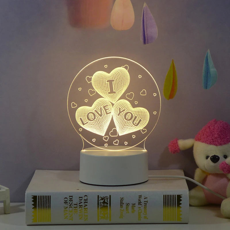 Customer Design Modern Kids 3D LED Warm White Bedroom Night Light Acrylic Illusion Lamp