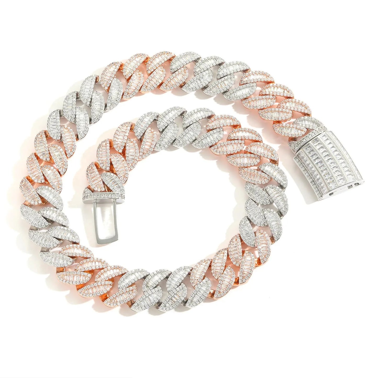 Hip Hop Necklace Rose Gold Two Tone 20mm T Square Zircon Miami Cuban Chain Men's Necklace Fashion Jewelry