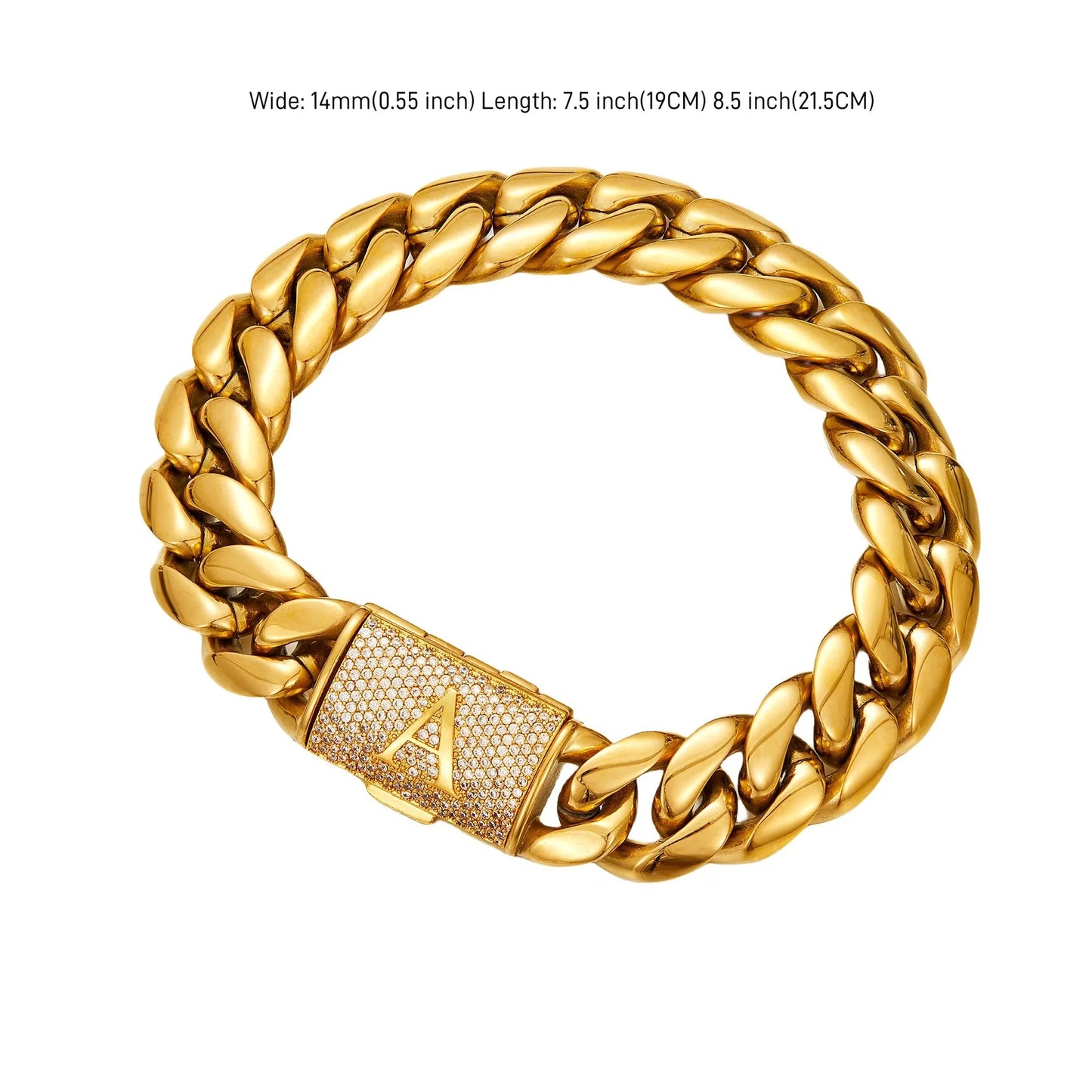 Trendy 18K Gold Stainless Steel Men's Necklace with 26 English Letters & Flip Clasp 14mm Cuban Link Chain Party Gifts