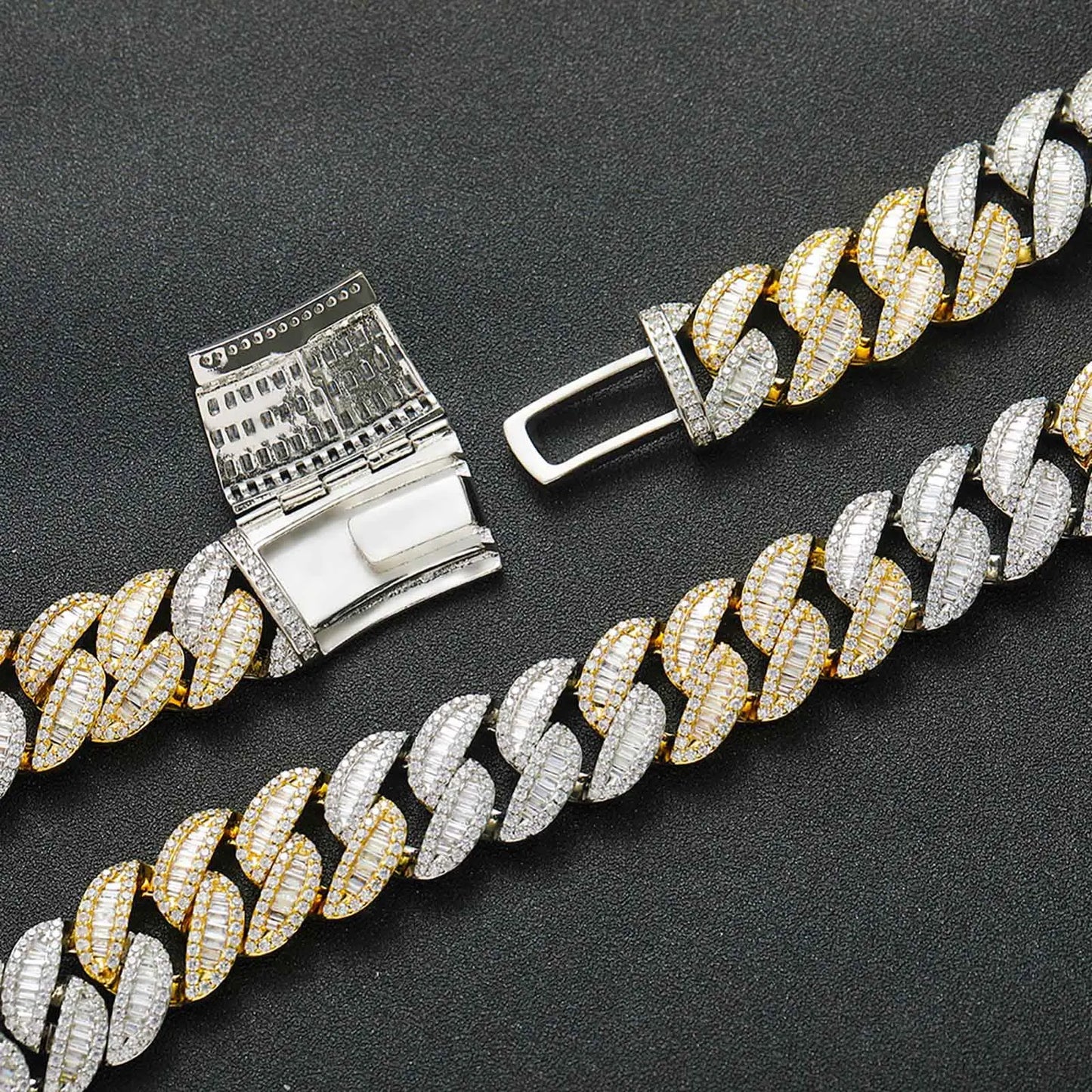 Hip Hop Necklace Rose Gold Two Tone 20mm T Square Zircon Miami Cuban Chain Men's Necklace Fashion Jewelry