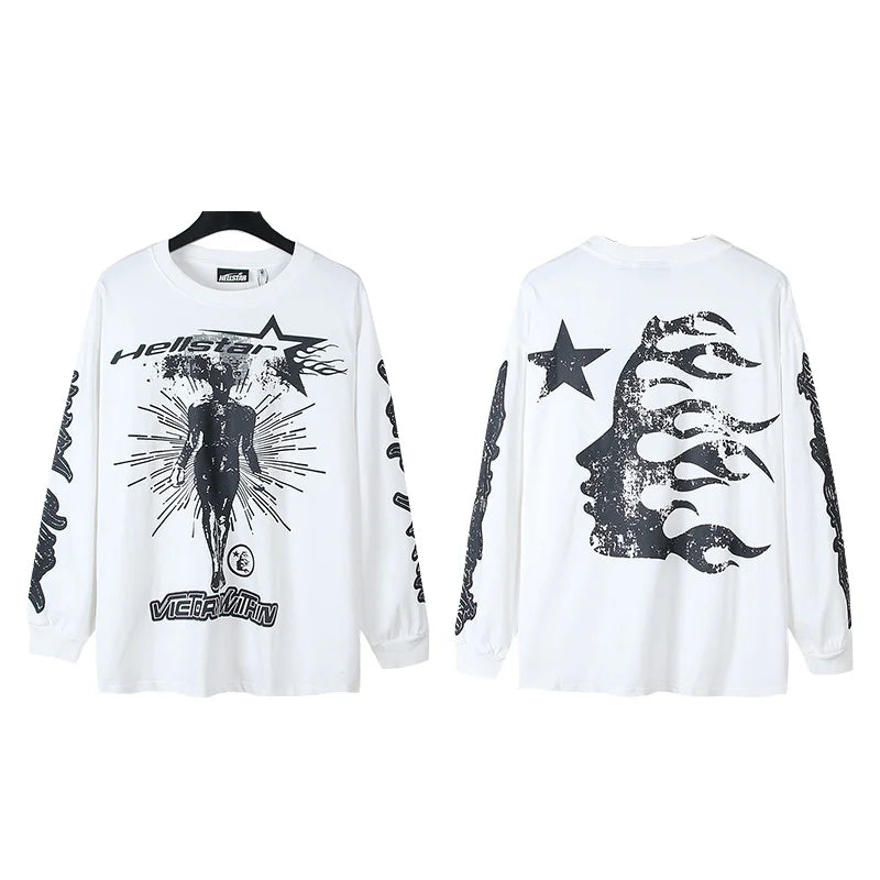 NFC HELL American Style Hip Hop Jersey 500g Long Sleeve Men's Sweatshirt Regular Fit 100% Cotton Print Trendy Casual Street