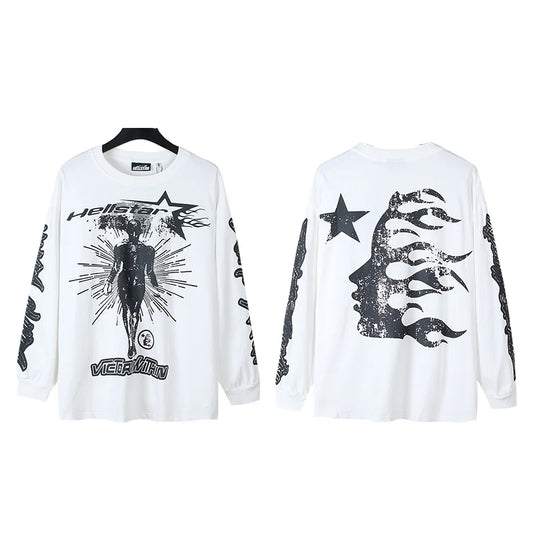 NFC HELL American Style Hip Hop Jersey 500g Long Sleeve Men's Sweatshirt Regular Fit 100% Cotton Print Trendy Casual Street