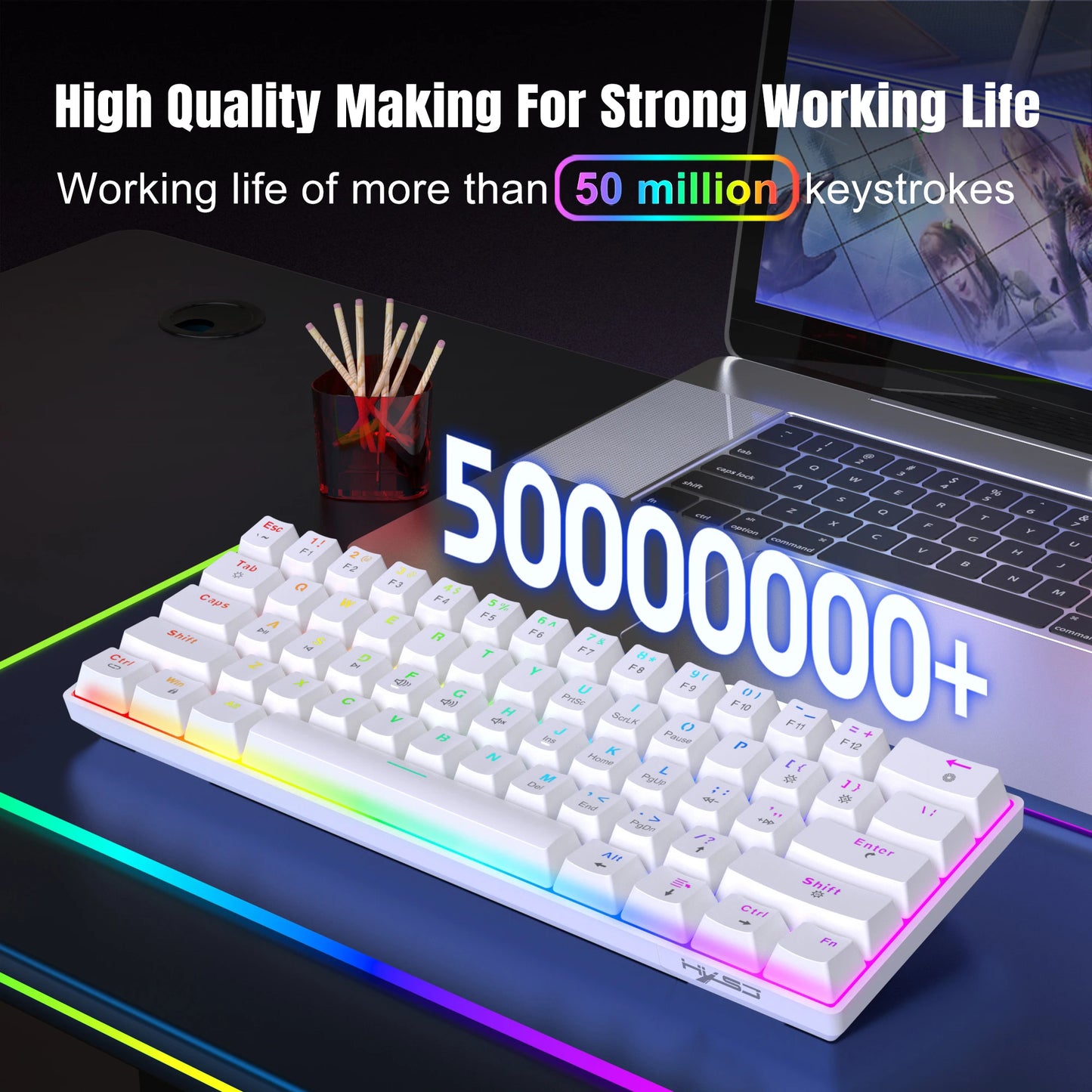 HXSJ New Design 60% RGB Backlit Wired Game Mechanical Keyboard 60 Percent V900 Silent Hot Plug Red Switch Compatible USB for