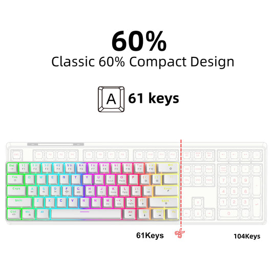 HXSJ New Design 60% RGB Backlit Wired Game Mechanical Keyboard 60 Percent V900 Silent Hot Plug Red Switch Compatible USB for