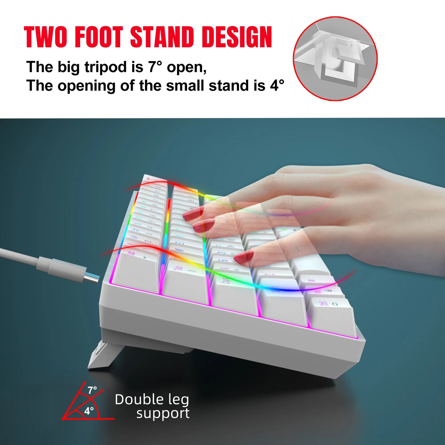 HXSJ New Design 60% RGB Backlit Wired Game Mechanical Keyboard 60 Percent V900 Silent Hot Plug Red Switch Compatible USB for