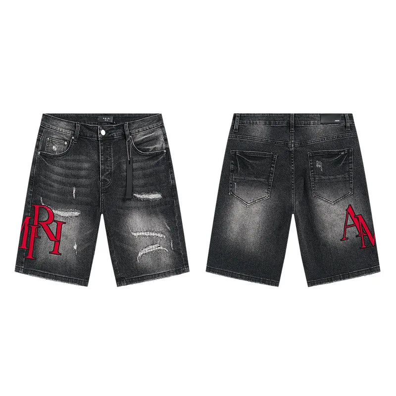 High Quality Luxury Designer Brand Amiriy Vintage Summer Mid Slim Fit Distressed Rhinestone 100% Cotton Denim Jeans Streetwear